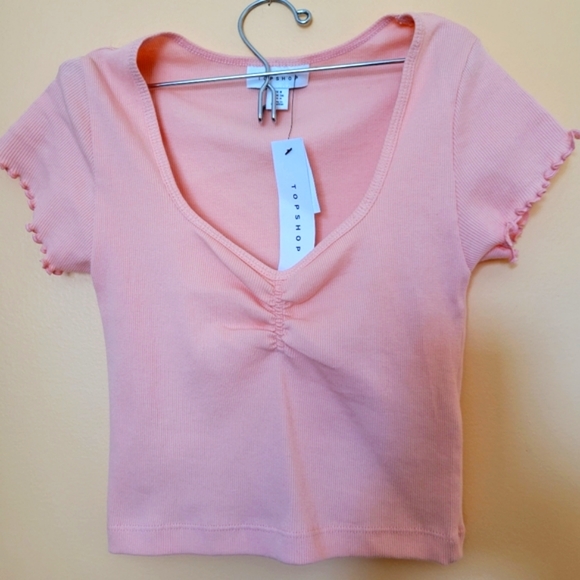 NWT Ribbed Lettuce Edge Crop T-Shirt TOPSHOP - Picture 7 of 13